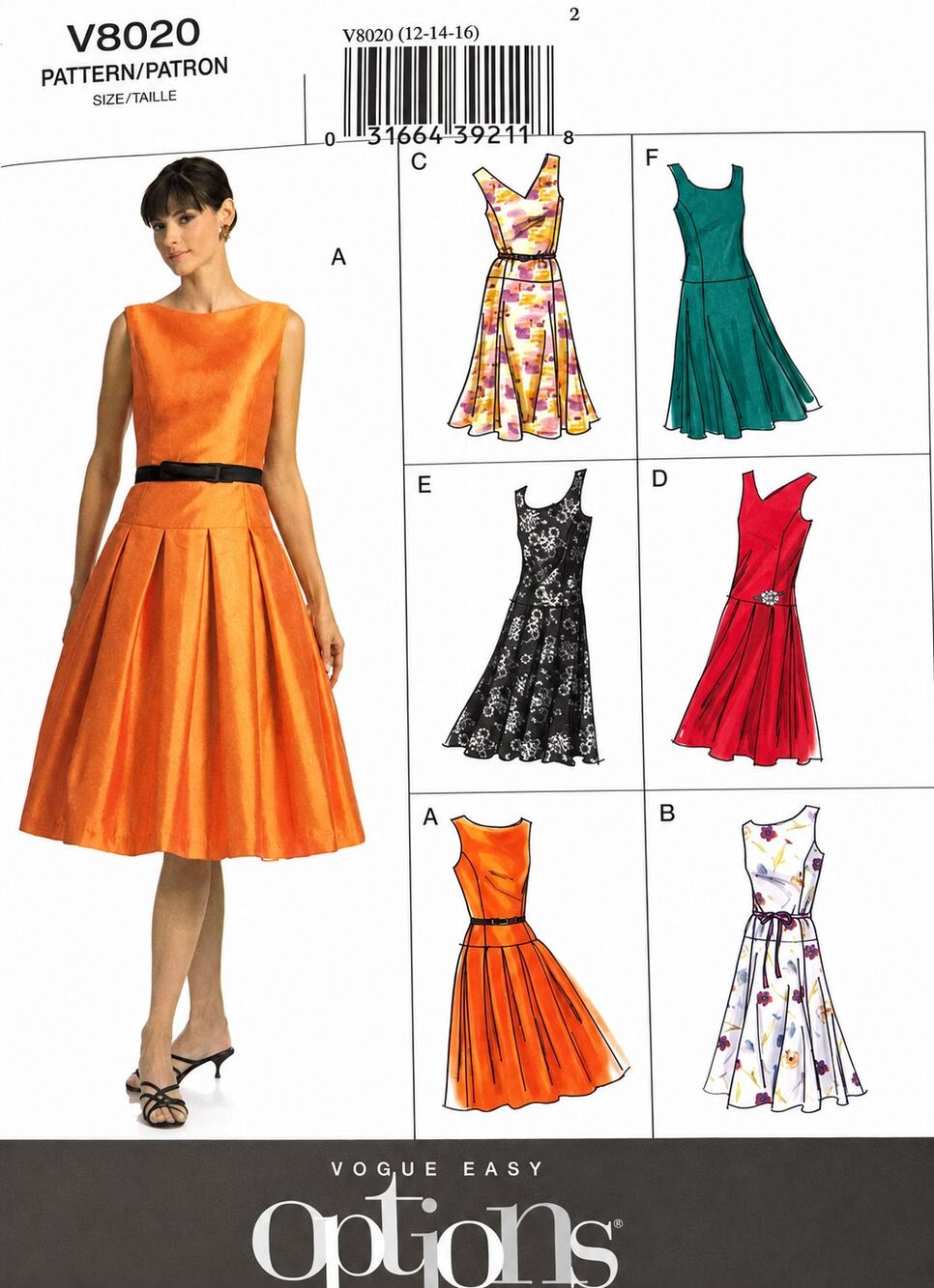 Vogue V8020 Swing Party Cocktail Dress W/ Belt Sleeveless 6 Styles Sz 12-16 UC
